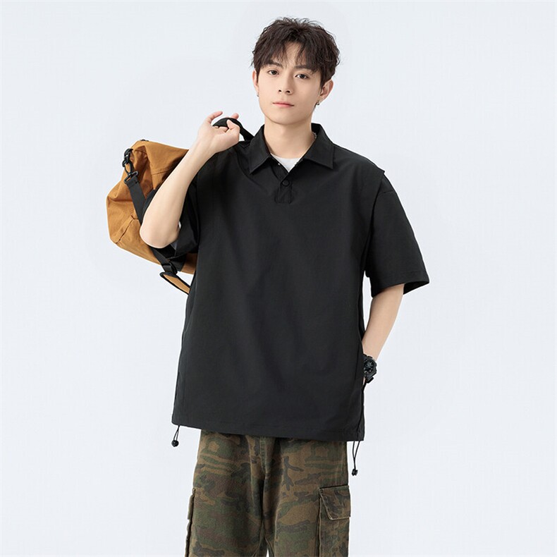 夏季纯色套头短袖衬衣男宽松落肩质感半袖衬衫A157B-CS4202-P45,男装衬衫,电商A157B