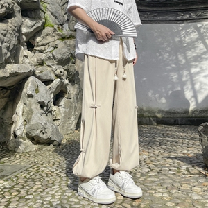 新中式风格宽松长裤风冰丝垂感夏季潮文化束脚裤 K050-特批30图片