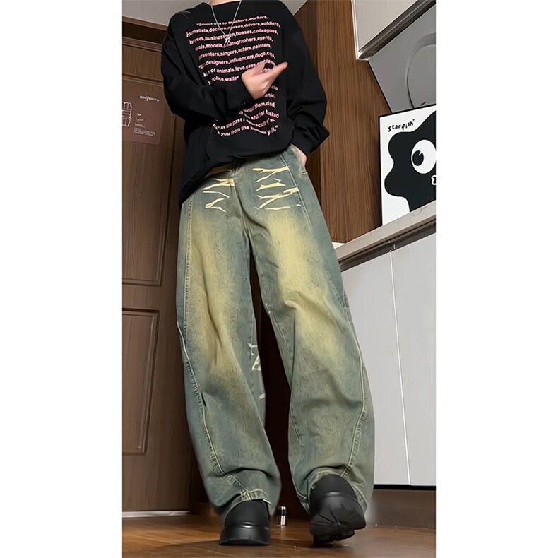 做旧色宽松直筒牛仔裤男长裤A12-P55,男装牛仔裤,电商D312-1
