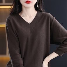 春夏新款100%纯棉针织衫女薄款V领毛衣纯色宽松休闲七分袖打底衫，女装针织衫/毛衣，品高羊绒