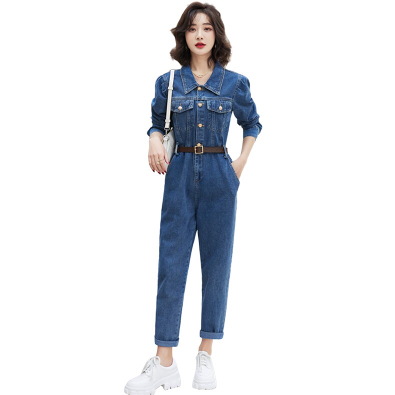 牛仔高腰连体女2026春秋新款休闲时尚减龄洋气工装连衣长裤,女装连体裤,印象茜