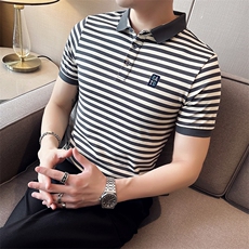 数据款夏季短袖条纹翻领短袖Polo衫高级感半袖上衣T0253-P58，男装T恤，电商D342