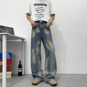 美式高街慵懒宽松裤子男设计感高级感废土风泼墨牛仔裤N708-P50图片