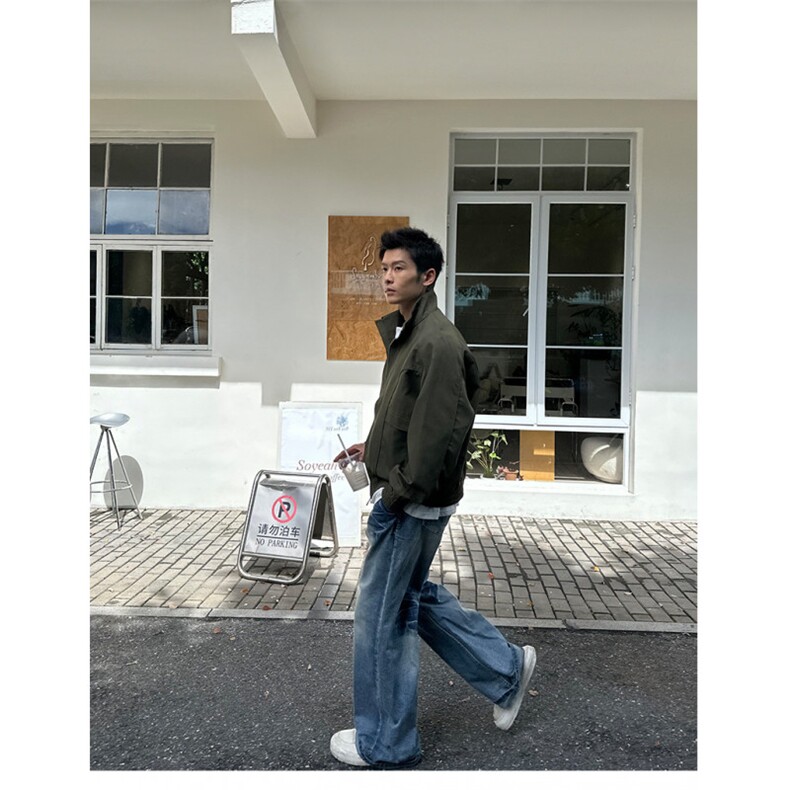 秋季2025老钱风抖音纯色休闲立领夹克店主风A236-82522-P130,男装夹克,电商A236