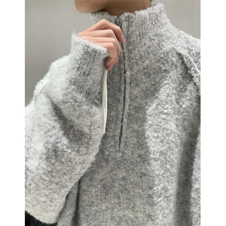 高端浅灰美式复古拉链立领针织衫秋季新款设计感男装毛衣M9551,男装针织衫/毛衣,星座1116A（原606A-3）