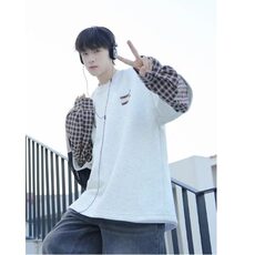 潮流新款原宿重磅假两件圆领卫衣时尚流行日系ins百搭文艺简约，男装T恤，星座506A