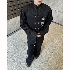 现货！25新中式暗纹提花高品质重工刺绣竹叶礼服衬衫CS111-P138，男装衬衫，电商B288