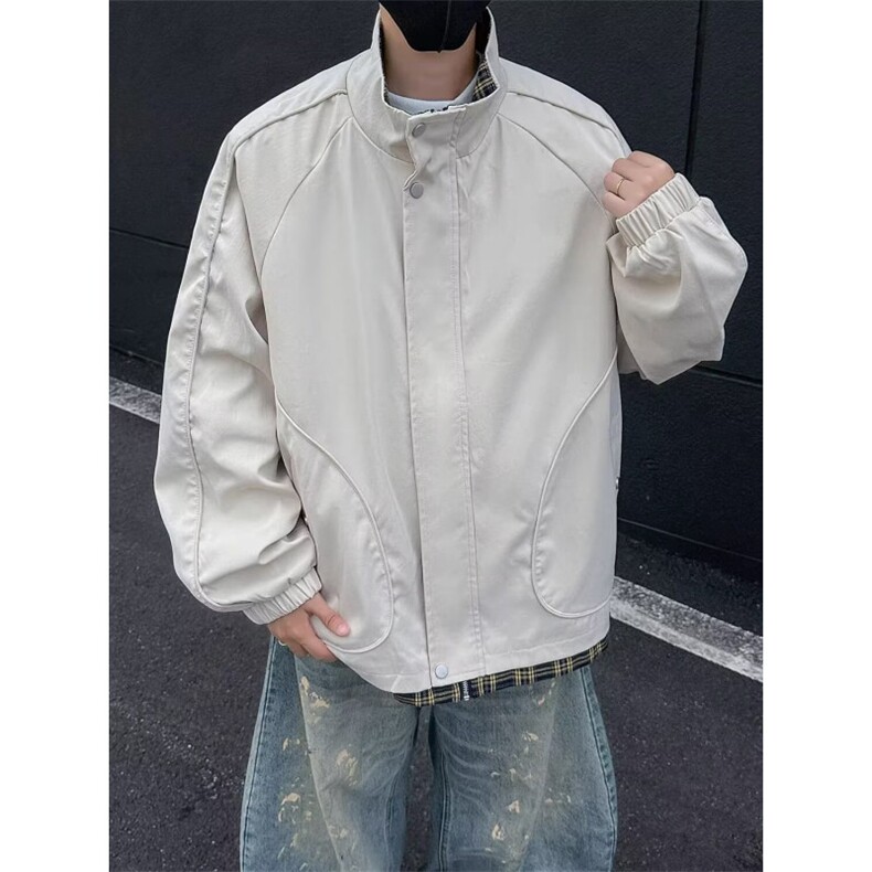 休闲宽松夹克男士春秋款立领中青年学院风格子拼接撞色外套,男装夹克,星座506A