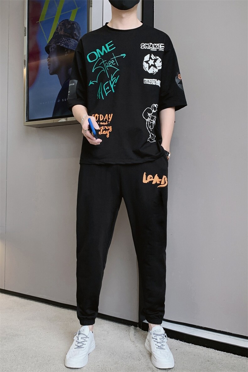2023夏季新款短袖T恤套装运动休闲宽松潮流两件套男装F306P68,男装休闲套装,电商A086