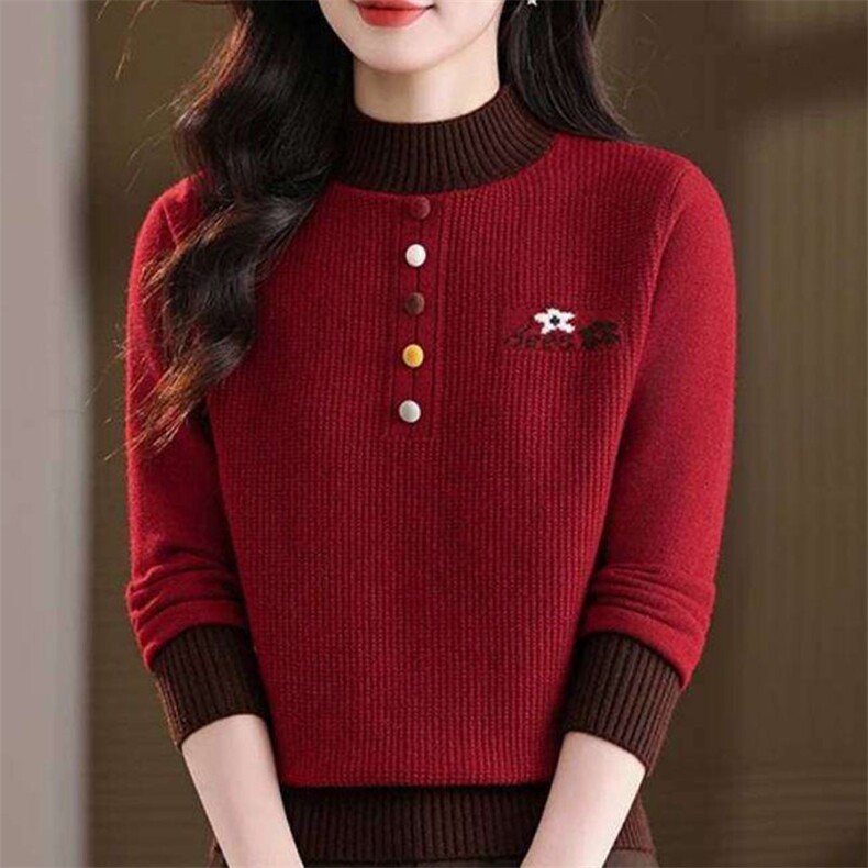 2025年秋季时尚百搭通勤检验员休闲扣子半高，女装针织衫/毛衣，萱芳婷羊绒