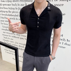 2021夏款T恤男短袖V领硬汉紧身t恤 男士短袖A313/T/图片
