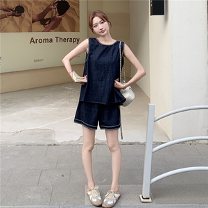 盐甜系无袖背心阔腿裤套装女2025夏季新款韩系气质减龄显瘦两件套图片