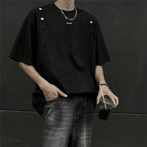 24夏季新款 设计感美式高街麂皮绒情侣短袖上衣半袖男 D244 P38图片