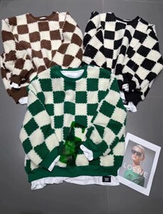 冬季新款 棋盘格羊羔毛假两件 宽松卫衣，女装卫衣/绒衫，AT(2F)