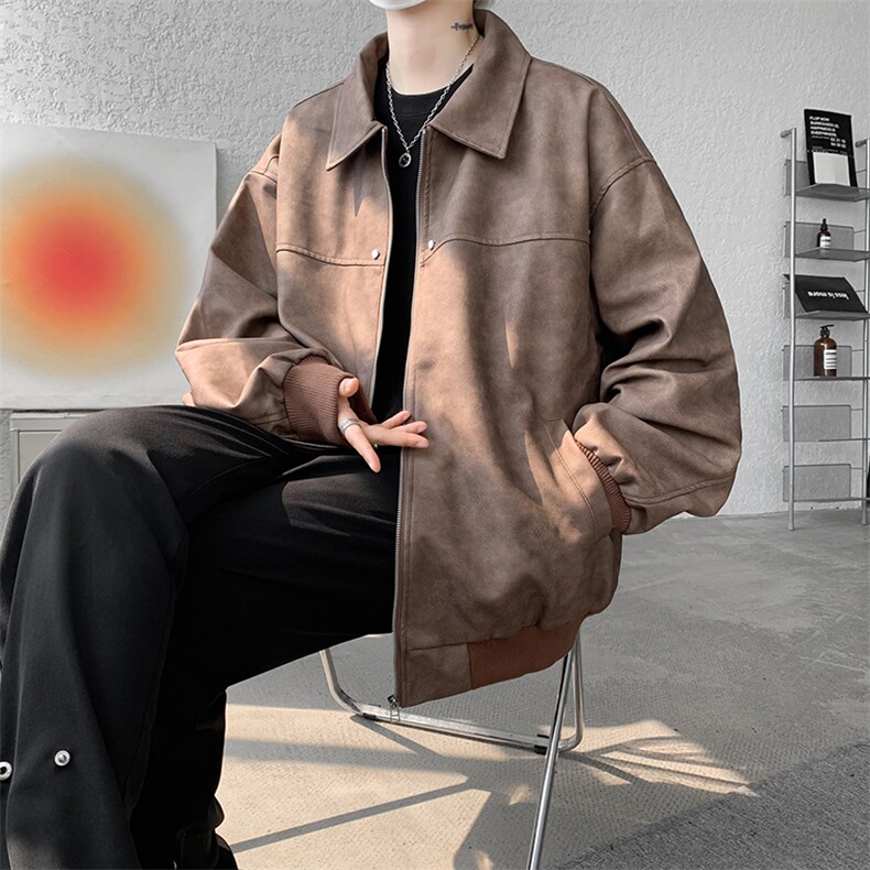 8XL-M脏脏痞帅皮衣外套男秋冬加厚PU皮夹克宽松大码皮袄JK006P95图片