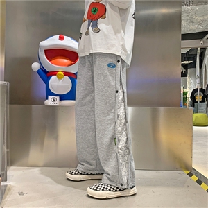 A161-2-G2470-P35秋冬新款男直筒阔腿裤排扣宽松休闲抽绳束脚裤图片