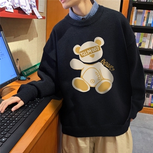 1港风新款宽松休闲中性情侣潮流印花毛衣男外套7788P48加绒P55图片