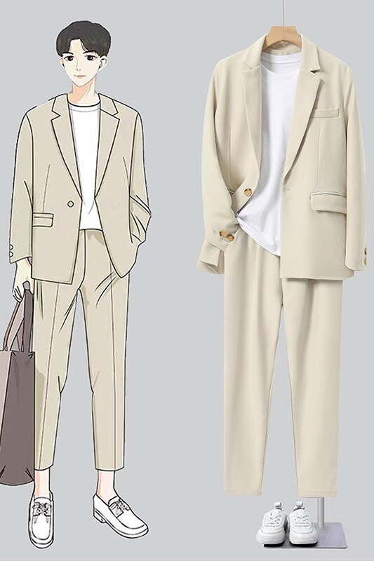 秋季新款男士休闲港风宽松西服套装衣服+裤子整套西装XZ810-P150,男装西服套装,星座505-3