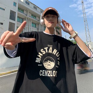 男士短袖t恤潮流宽松五分袖BF风潮牌情侣装男生衣服港风T177-p28图片