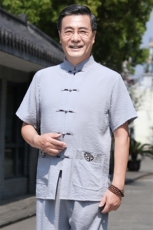 786/P70主推！老人棉麻唐装男运动短袖套装中国风爸爸半袖太极服，男装套装，星座1216（原钱塘722）