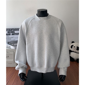 秋季新品套头罗纹装饰拼接卫衣纯色百搭情侣复古宽松 D443 特P58图片