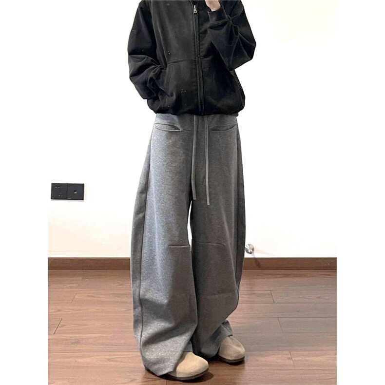 美式弯刀裤阔腿卫裤男秋冬加厚重磅春秋裤子男款休闲宽松直筒裤潮图片