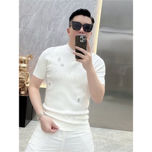 欧货流行潮男短袖夏季时尚轻奢流星烫钻修身半袖男潮牌圆领上衣潮图片