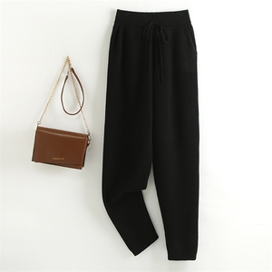 时尚气质小脚裤百搭显瘦纯色保暖羊毛裤高腰抽绳设计休闲舒适，女装休闲裤，奥千羊绒