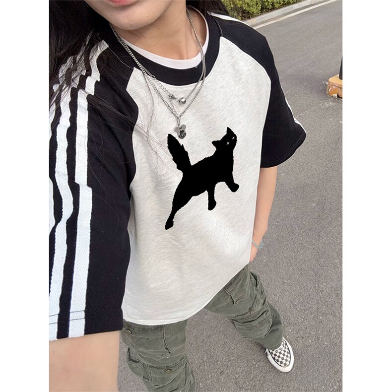 抖音得物品质二开240克宽松纯棉美式潮牌插肩三杠织带短袖T恤图片
