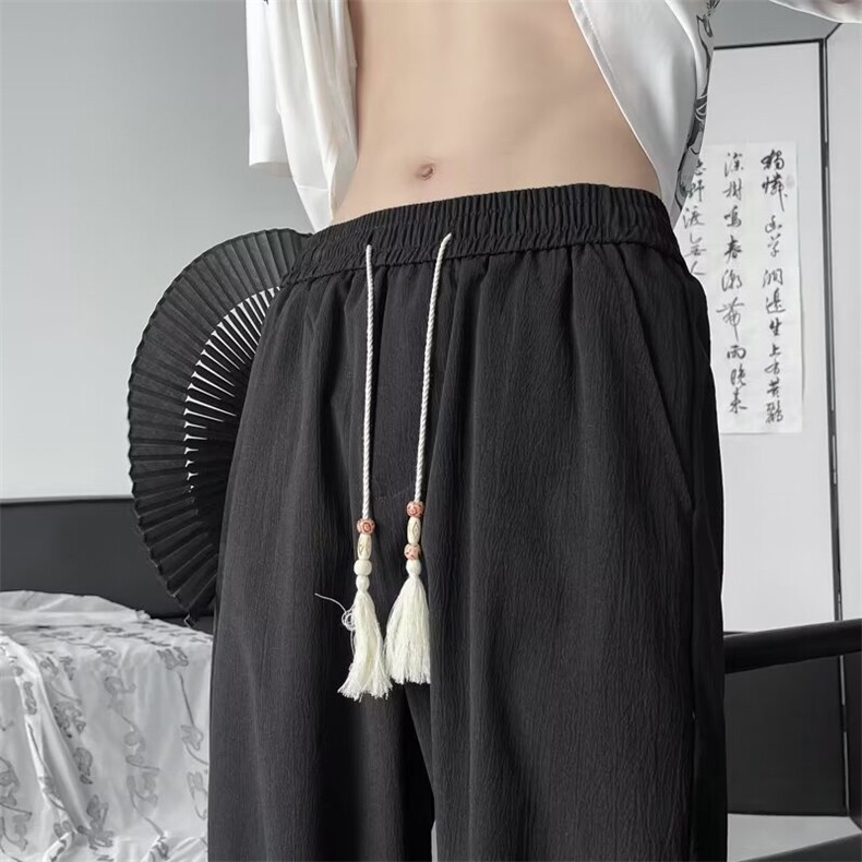 新中式风盘扣裤子男款春夏潮牌宽松阔腿休闲长裤子K551-P35,男装休闲裤,星座308B-2