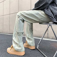 冬季美式ins高街vibe水洗加绒牛仔裤货号加绒K2316P70常规P55，男装牛仔裤，电商A063