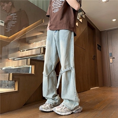 美式绑带工装牛仔裤男M-4XL直播平直P65控88，男装牛仔裤，电商B219B