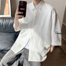 1港风花型七分袖衬衫男大码M-5XL风情侣衬衫男QCS7023P45控68，男装衬衫，星座226-2