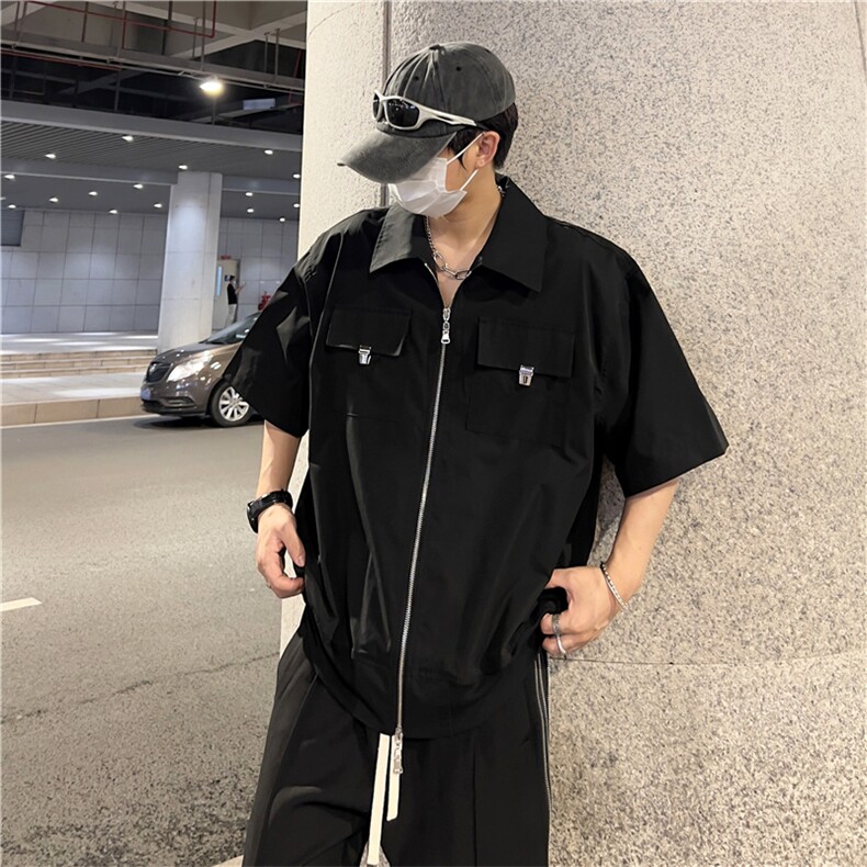 夏季小众短款短袖衬衫工装外套宽松高级t恤CS0778-P45,男装Polo衫,星座308B-2