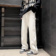 美式复古拉链毛边牛仔裤女直筒宽松休闲百搭情侣工装裤NK1232-P45，男装牛仔裤，星座1008-2