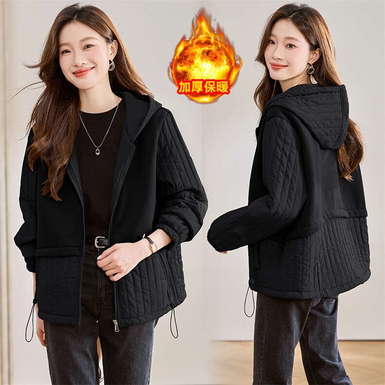 夹棉加厚保暖外套女2024秋冬新款韩版宽松休闲百搭连帽棉服棉衣潮,女装棉衣/棉服,文熹诺