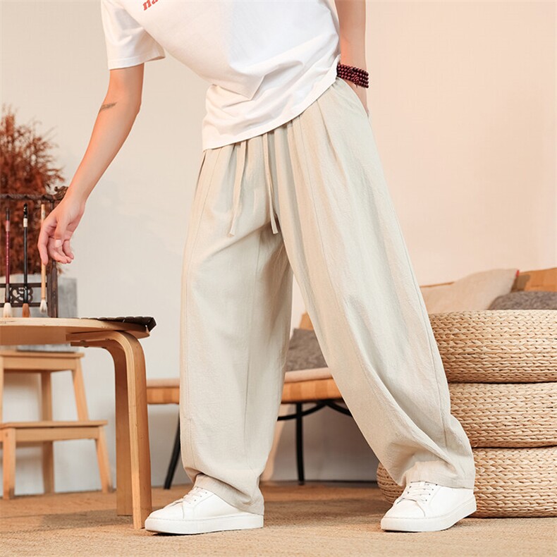 8XL-M亚麻弯刀裤直筒阔腿裤子男夏季宽松大码运动灯笼裤KZ068P60图片