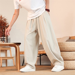 8XL-M亚麻弯刀裤直筒阔腿裤子男夏季宽松大码运动灯笼裤KZ068P60图片
