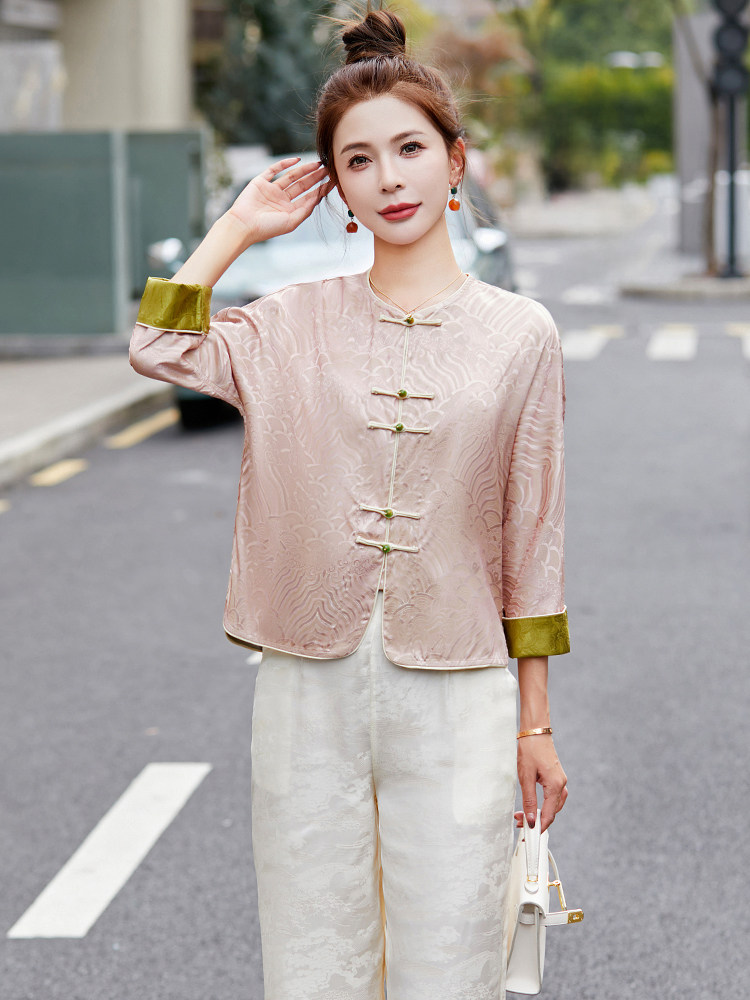 新中式国风外套女2025春夏新款高级感气质盘扣双面穿短款唐装上衣,女装短外套,新依时派