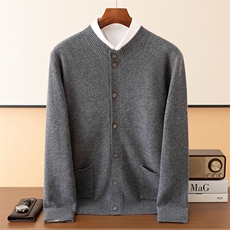 2025百搭时尚男圆领开衫针织衫，男装针织衫/毛衣，端硕羊绒