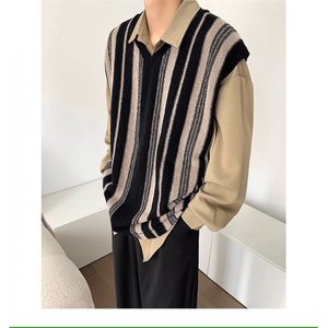 新款毛衣背心 复古条纹设计感针织马甲男T620-P55图片