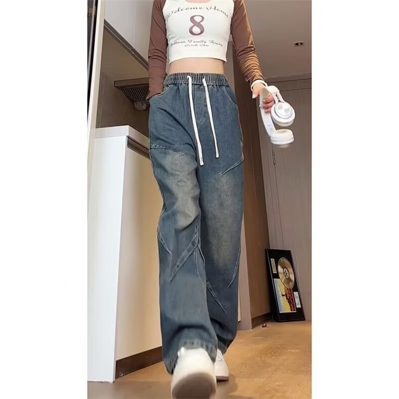 626#-P38抖音美式牛仔裤男女同款复古高街直筒休闲大码拖地裤,男装牛仔裤,星座215-1