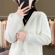 时尚水貂绒外套女秋冬新款显瘦百搭针织开衫毛衣外套，女装针织衫/毛衣，暖姿羊绒