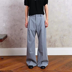 条纹西装裤男春季潮流宽松休闲直筒长裤百搭阔腿拖地裤子，男装西服套装，星座506A