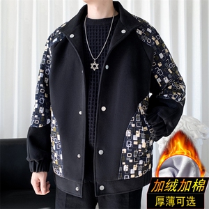 毛呢夹克男加绒加棉羊羔绒小香风白墙G502p105控158加厚p125控178