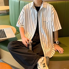 夏季男生潮流条纹短袖衬衫休闲百搭衬衣，男装衬衫，星座1013