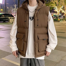 港风秋冬款男女工装大口袋连帽棉衣背心保暖马甲外套MJ810P65，男装背心/马甲，星座1013-1