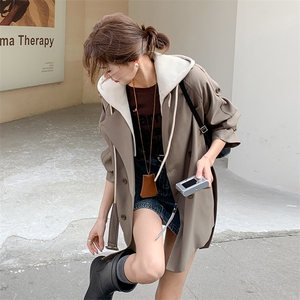 假两件连帽风衣外套女春秋2025新款韩系今年流行英伦风小个子上衣图片