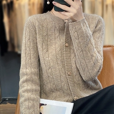 宽松型常规开衫单件长袖单排扣2025年夏季女士时尚百搭，女装羊毛衫，春贝羊绒