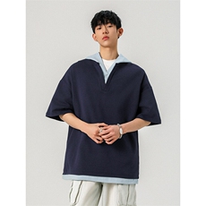 2026夏潮流百搭T恤250克高品质面料假两件连帽宽松短袖HY733P45，男装T恤，电商A102B